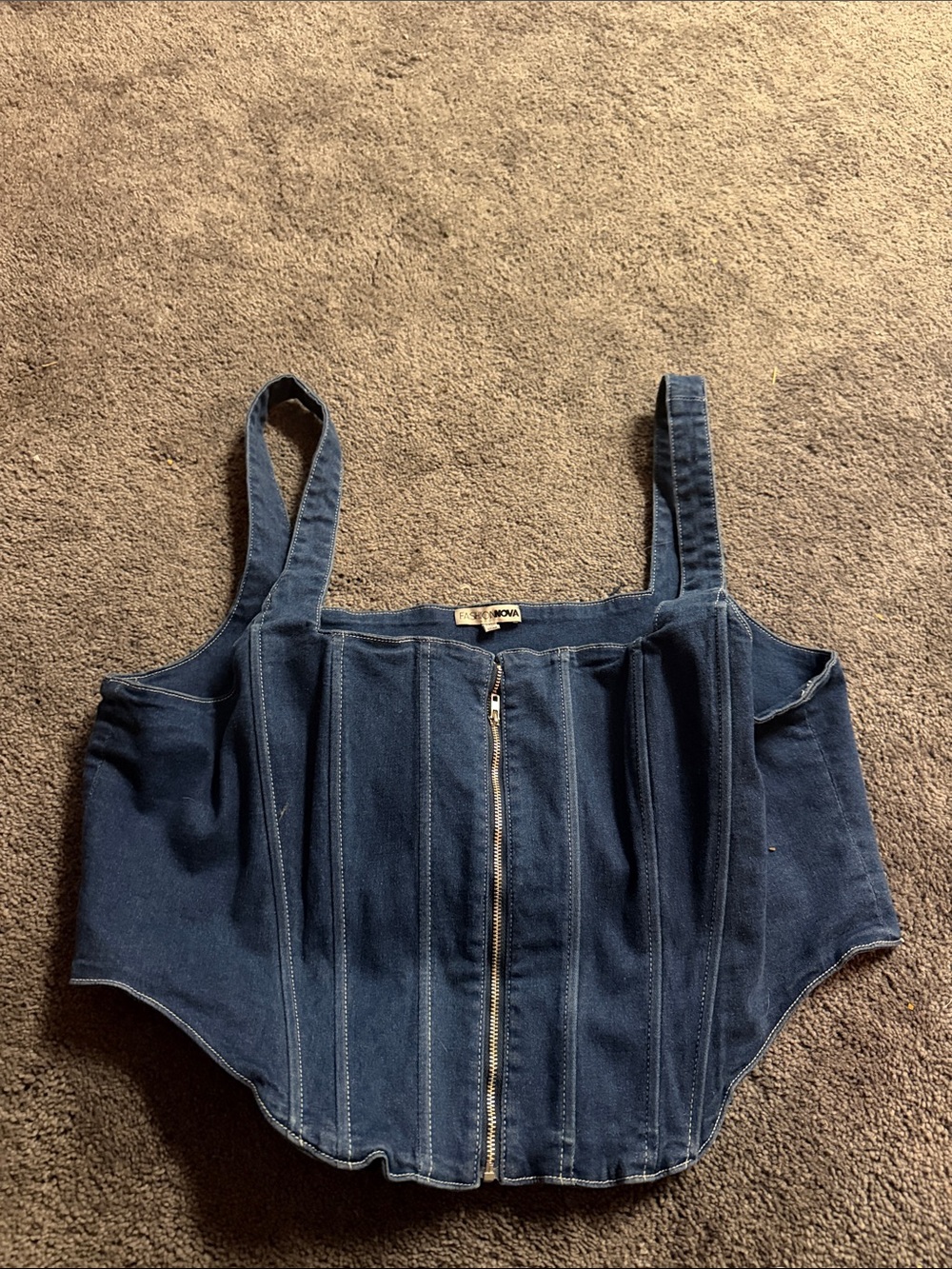 Denim Zip-Front One Piece Top - Blue